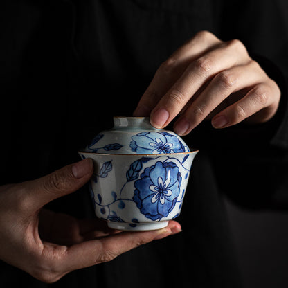 Gohobi Blue and White Lotus Gaiwan Three-Piece Set