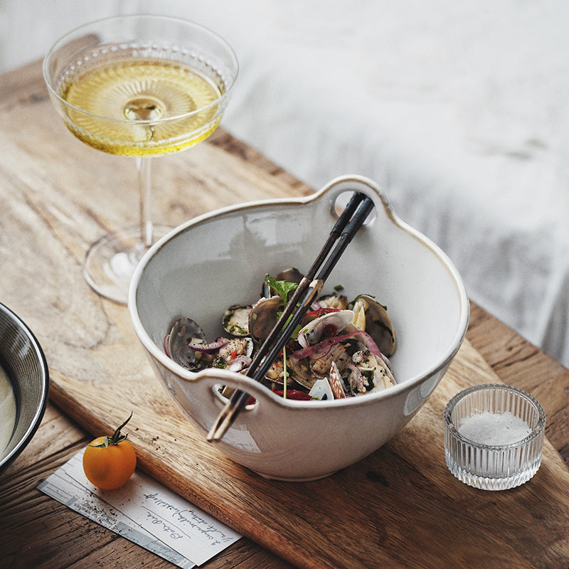 Gohobi Japanese Ceramic Double-Handled Bowl