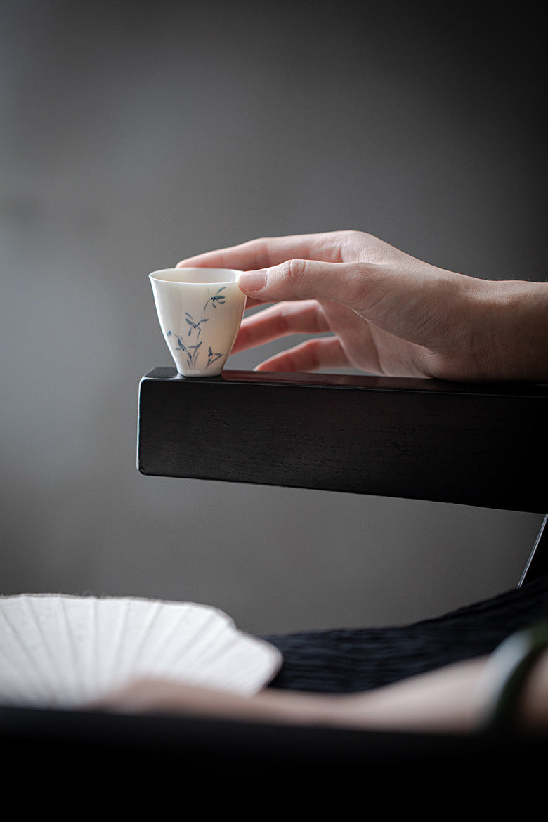 Gohobi White Porcelain Hand-Painted Orchid Teacup