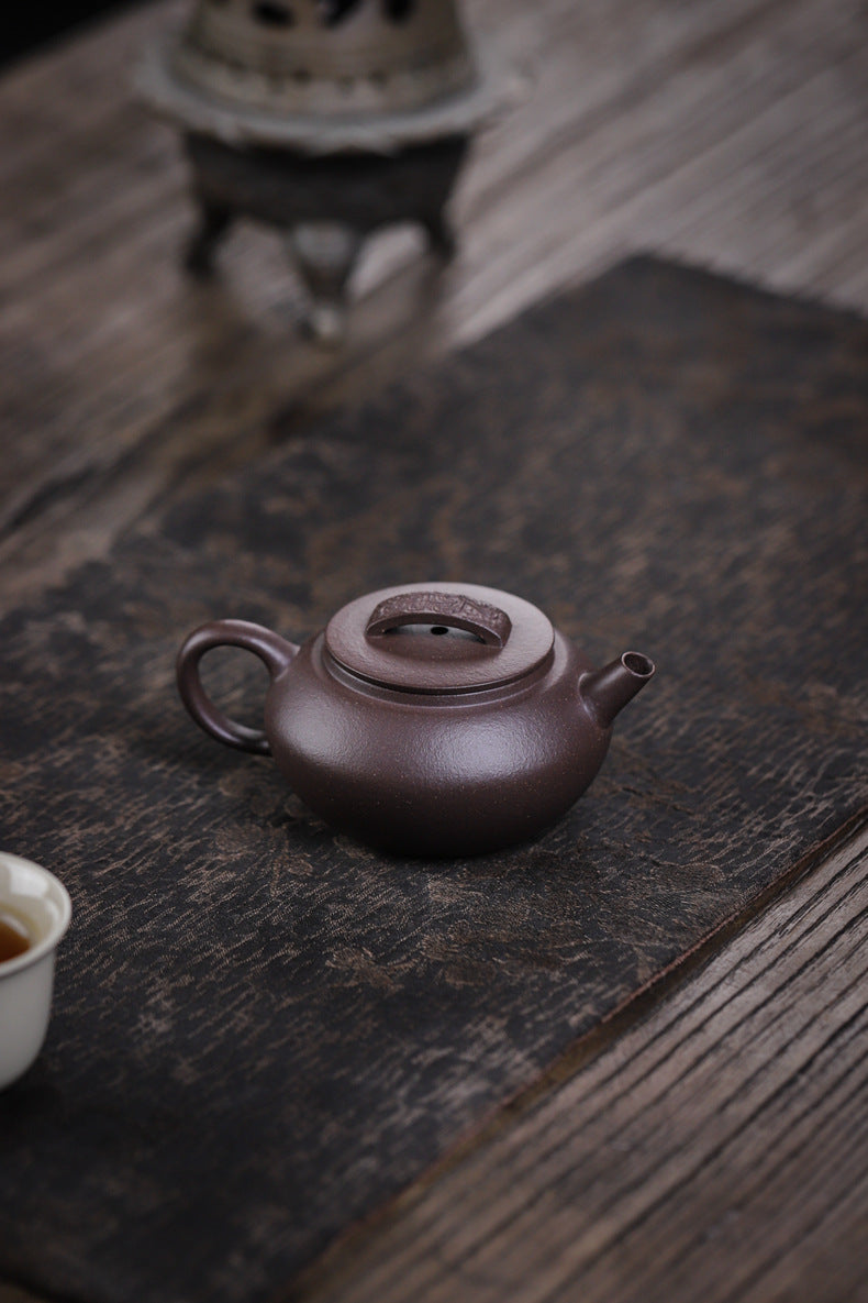[Chingshui Tang 青水堂] Handmade Yixing Purple Zisha Clay Teapot – 120ml Original Ore Tianqing Clay Ruihu (Auspicious Tiger) Style Gongfu Teapot with Built-in Filter