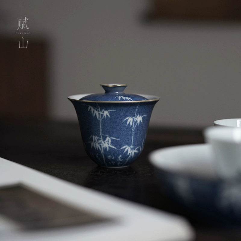 [賦山敘 x Gohobi] Splash-Blue Gaiwan Collection – Single Handmade Jingdezhen Ceramic Gongfu Tea Bowl