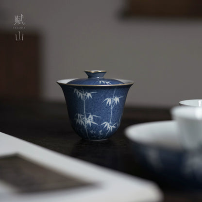 [賦山敘 x Gohobi] Splash-Blue Gaiwan Collection – Single Handmade Jingdezhen Ceramic Gongfu Tea Bowl
