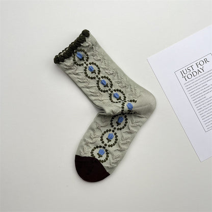 Gohobi Japanese Embossed Floral Mid-Calf Socks