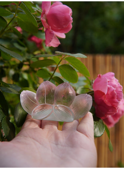 Gohobi Pate de Verre Lotus Shaped Coloured Glass Ornament Pen Holder Paperweight