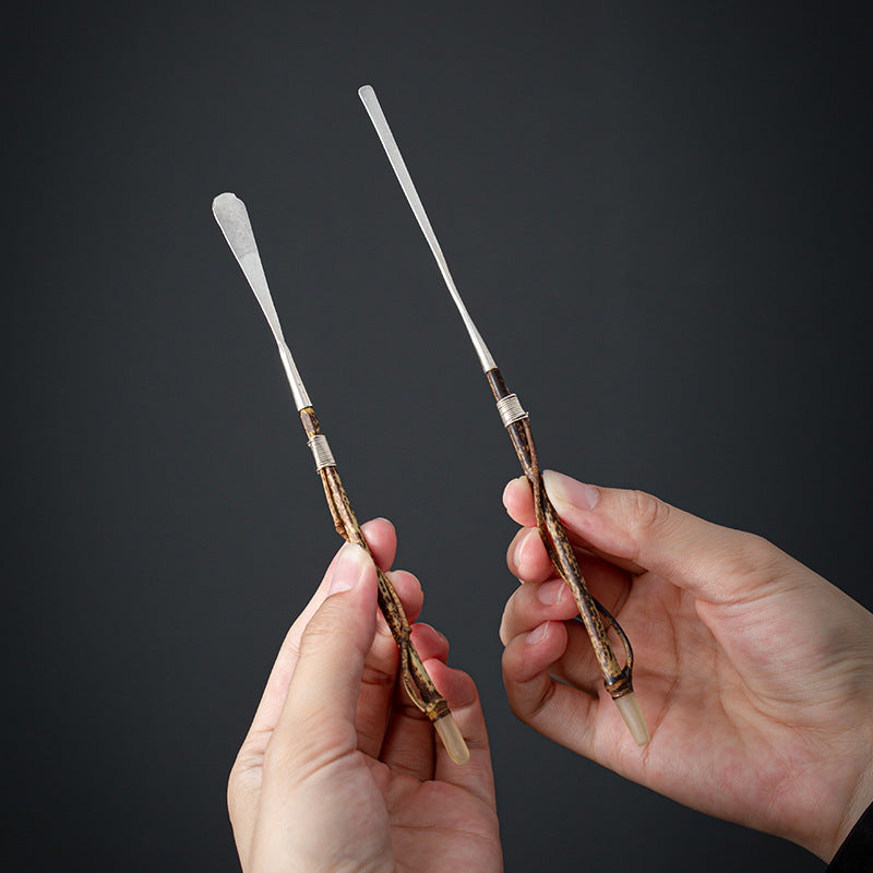 Gohobi Handcrafted Silver Bamboo Tea Scoop