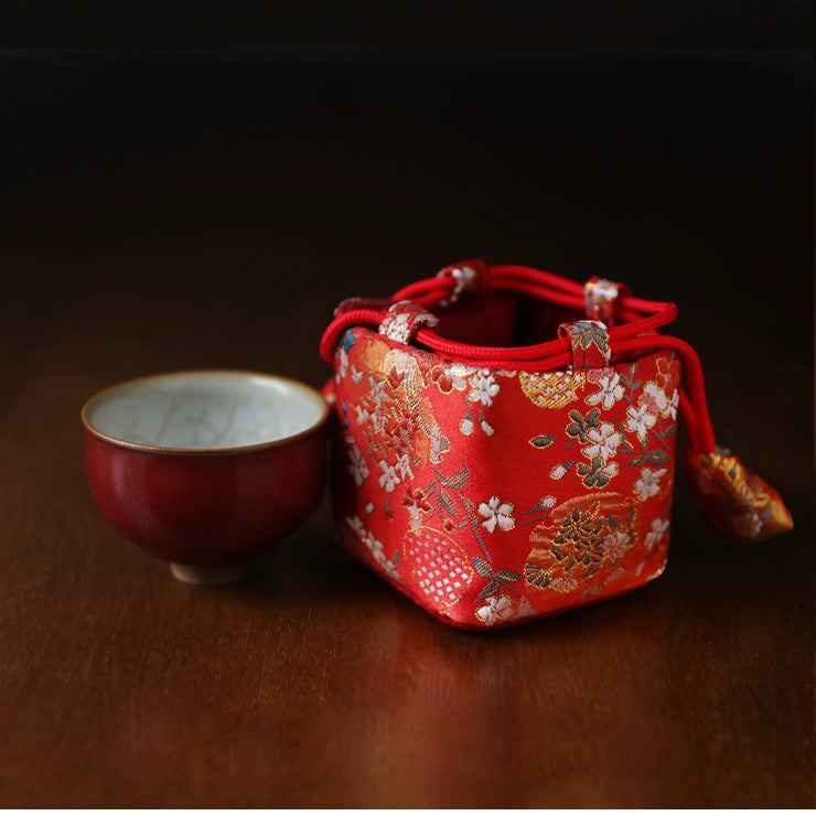 Gohobi Colourful Brocade Teaware Storage Travel Bag