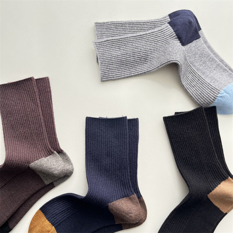 Gohobi Winter Wool Ribbed Colorblock Socks