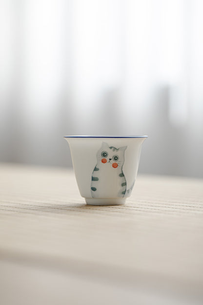 Gohobi Hand-Painted Cat & Peach Teacup
