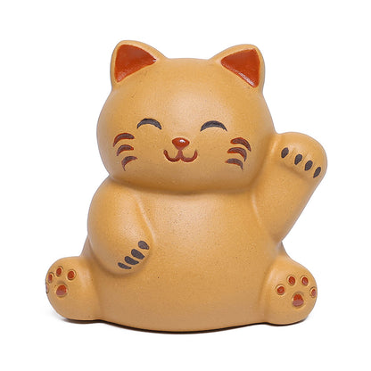 Gohobi Yixing Purple Clay Lucky Cat Tea Pet – Handmade Fortune Cat Tea Table Ornament
