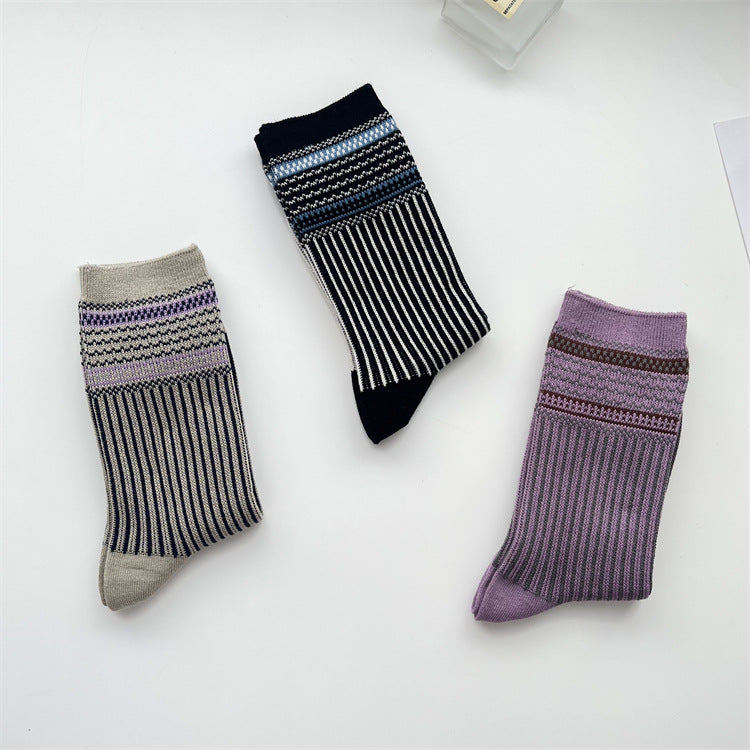 Gohobi Vintage Ribbed Knit Mid-Calf Socks