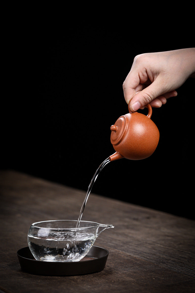 [Chingshui Tang 青水堂] Handmade Yixing Zisha Sandy Purple Clay Teapot – 120ml Original Ore Jin Jiangpo Clay, Handmade Thin Body with Built-in Filter, Da Bin Huai Yue Style Small Gongfu Teapot