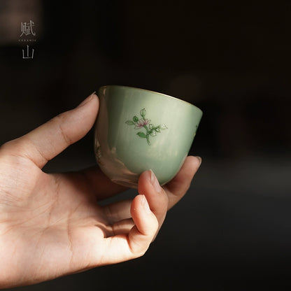 [賦山敘 x Gohobi] Antique-Style “Stone Blue Floral” Master Cup – Handmade Ceramic Aroma & Tasting Cup