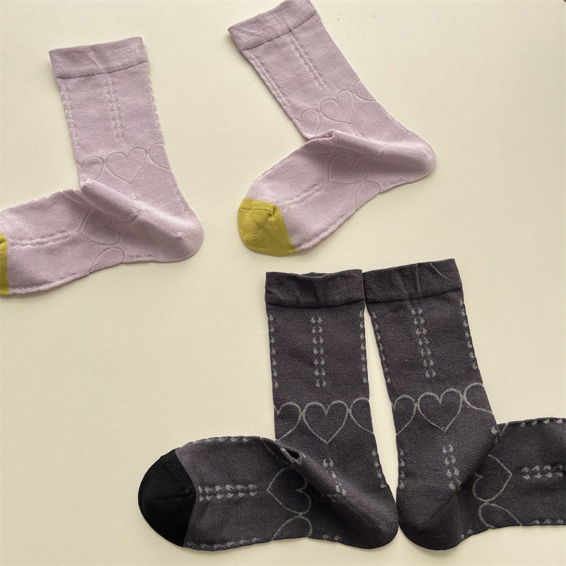 Gohobi Heart-Pattern Color-Block Mesh Socks