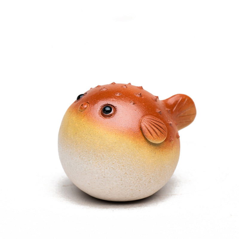 Gohobi Handmade Ceramic YiXing Clay Puffer Fish Ornament Tea pet