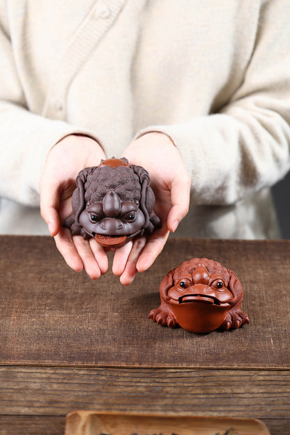 Gohobi Yixing Purple Clay Flame Golden Toad Tea Pet – Handmade Lucky Three-Legged Toad Ornament