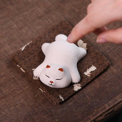Gohobi Yixing Purple Clay Sleeping Cat Tea Pet – Handmade Lucky Cat Ornament