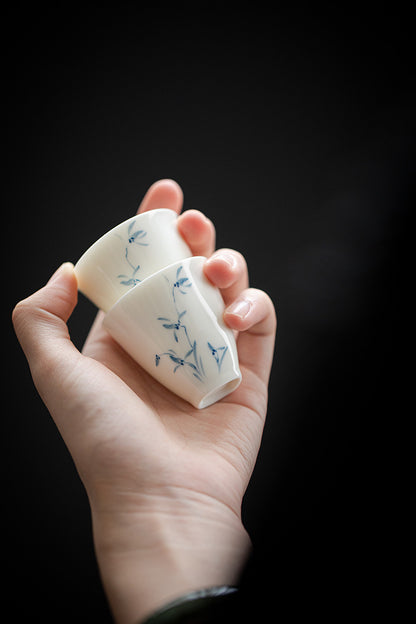 Gohobi White Porcelain Hand-Painted Orchid Teacup