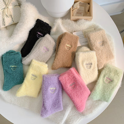 Gohobi Hello Smiling Mink Fleece Socks