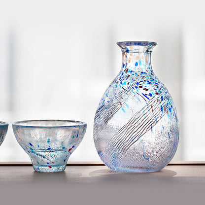Gohobi Toyo Sasaki Japanese Hammered Glass Sake Jug Set – Stained Glass Wine Set Gift | Made in Japan