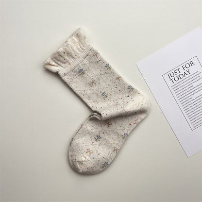Gohobi Japanese Vintage Bubble Edge Floral Mid-Calf Socks