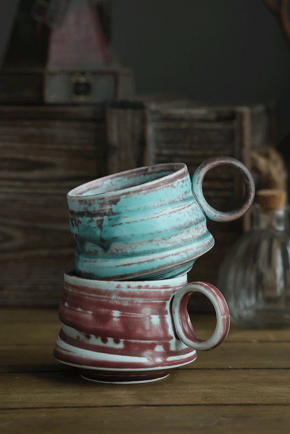 Gohobi Handmade Afternoon Japanese Stoneware Coffee Latte Mug and Saucer Set