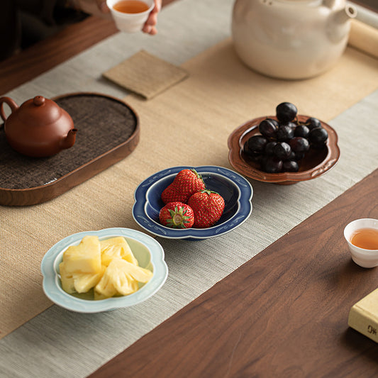 Gohobi Traditional Japanese Glazed Fruit Nuts Small Plate - Begonia Lotus 008