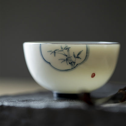 Gohobi Literati Hand-Painted Blue and White Bamboo Tea Cup