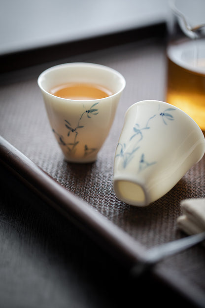 Gohobi White Porcelain Hand-Painted Orchid Teacup