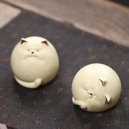 Gohobi Handmade Ceramic YiXing Clay Sleepy Cat Ornament Tea pet