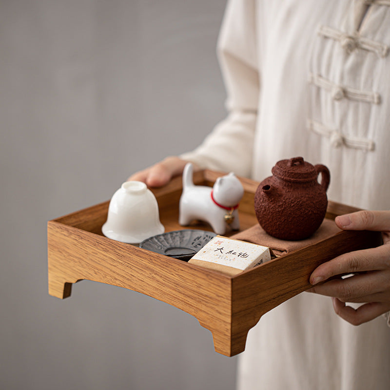 Gohobi Square Walnut Teak Wooden Serving Tray Teapot Tray