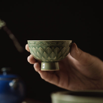 Gohobi Handmade Green Fish-scale Ceramic Tea Cup