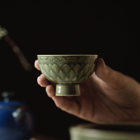 Gohobi Handmade Green Fish-scale Ceramic Tea Cup