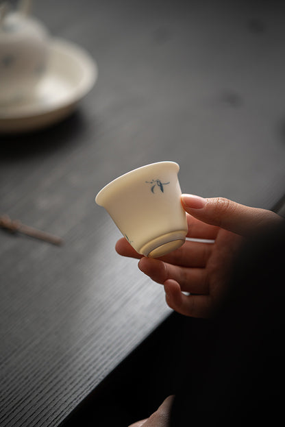 Gohobi Matte Hand-Painted 'Autumn Orchid by the Water' Ceramic Teacup