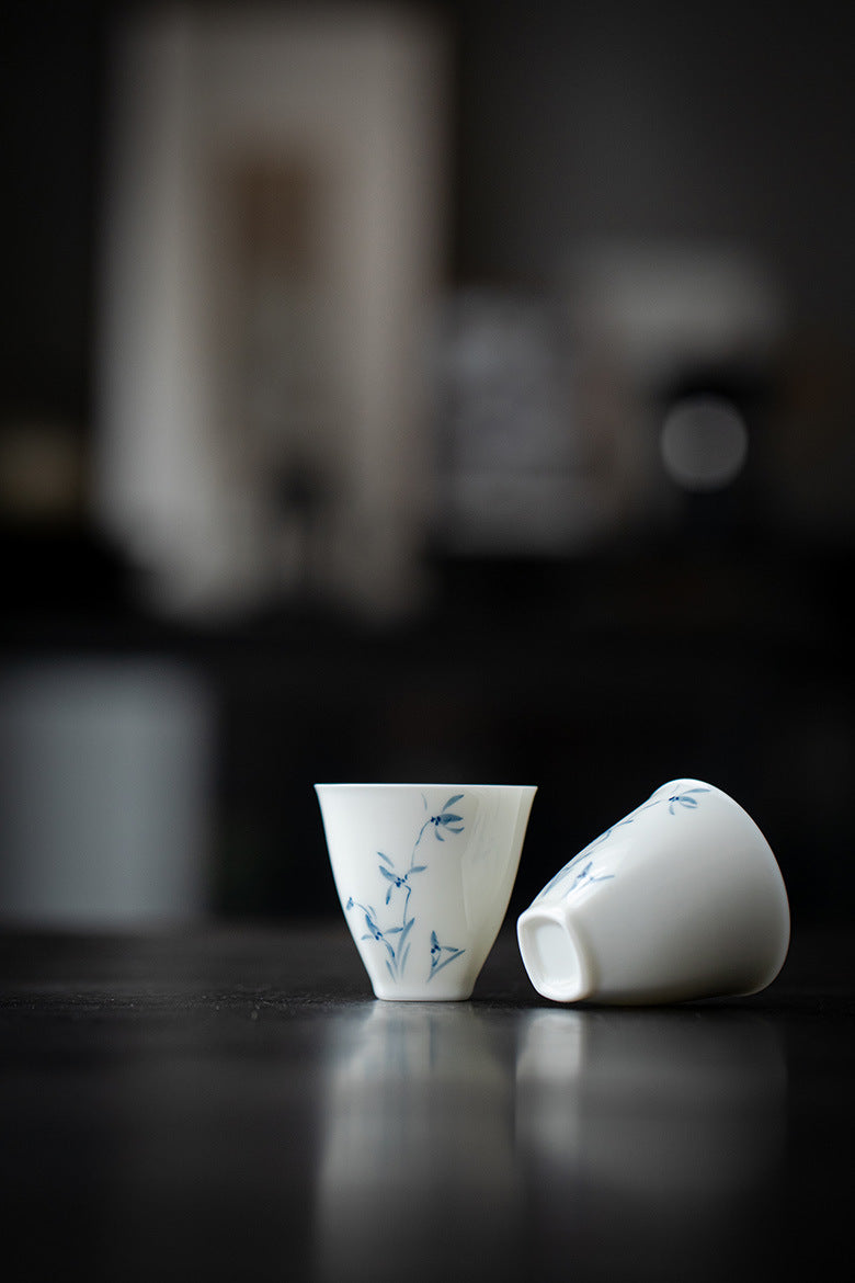 Gohobi White Porcelain Hand-Painted Orchid Teacup