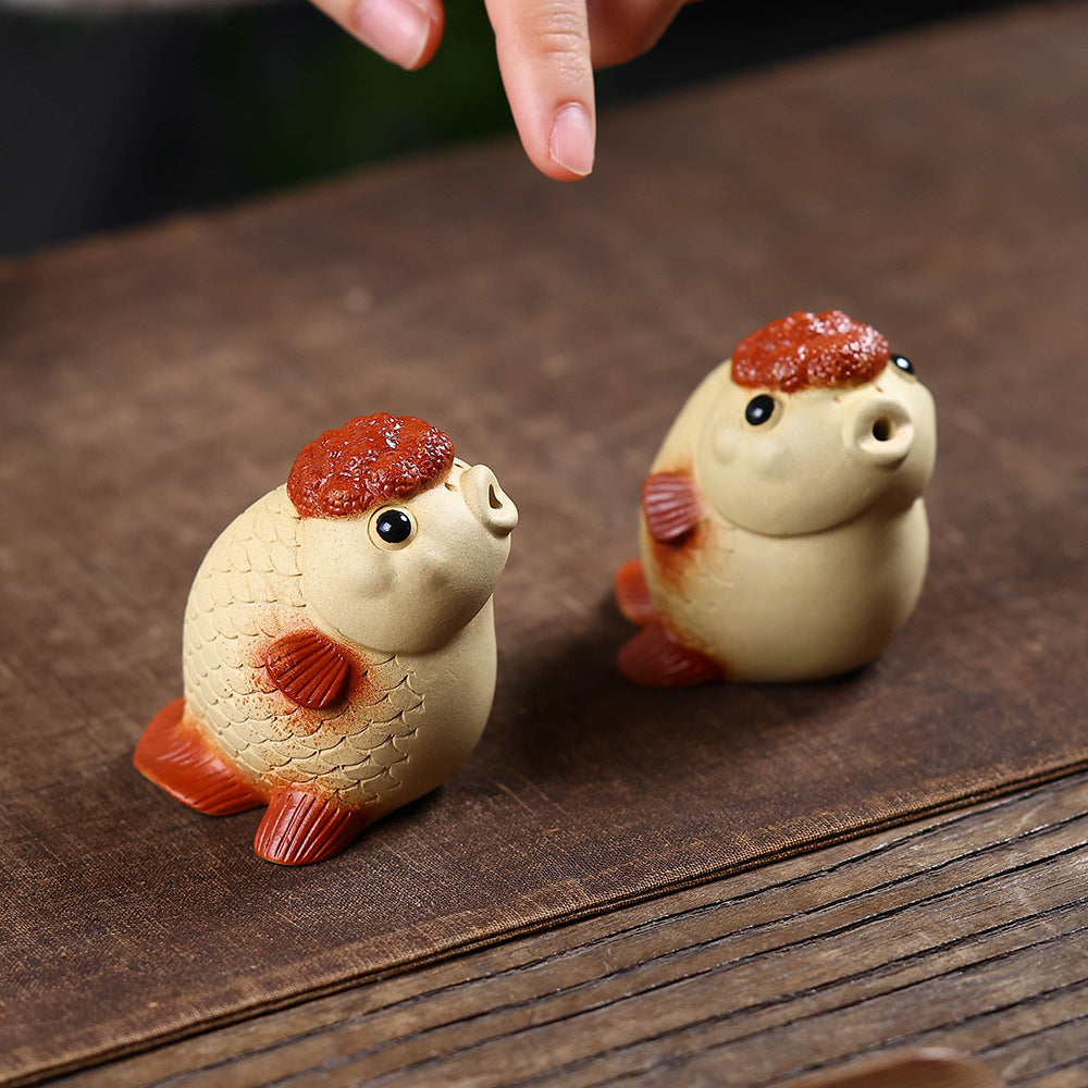 Gohobi Yixing Purple Clay Goldfish Tea Pet – Handmade Incense Holder Ornament