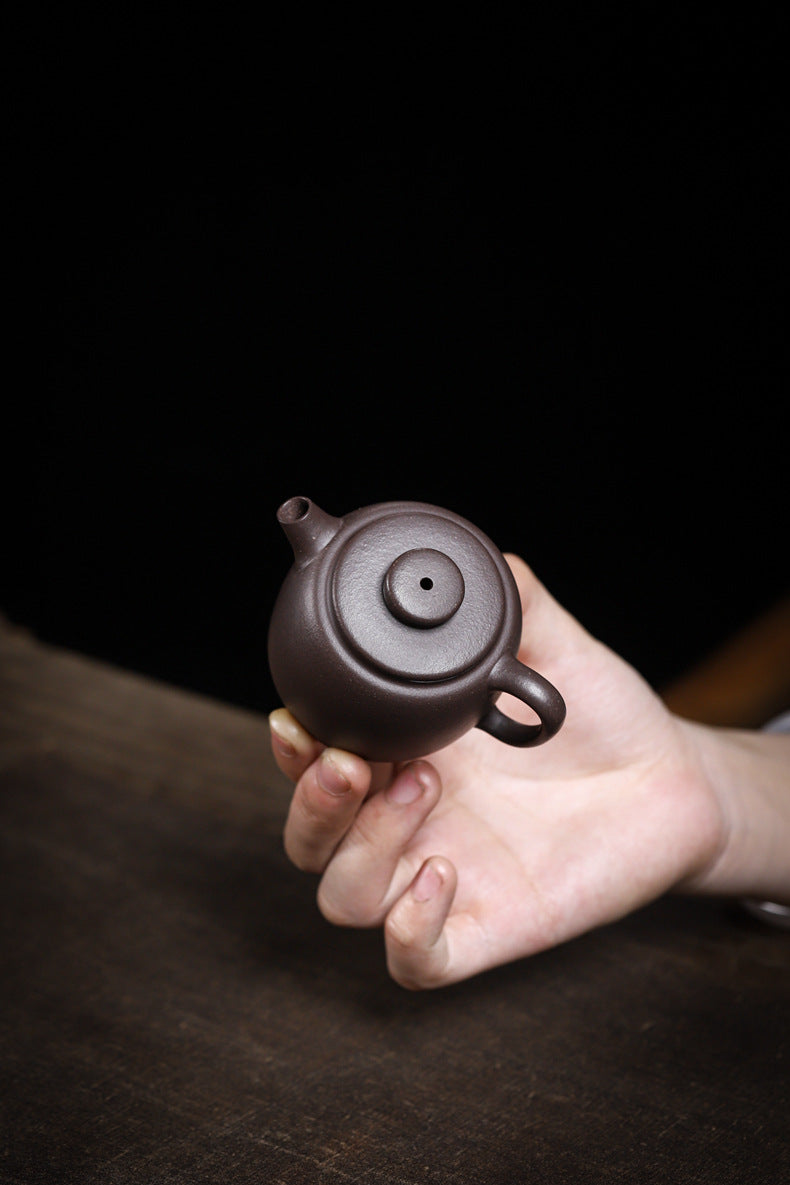 [Chingshui Tang 青水堂] Handmade Yixing Purple Zisha Clay Teapot  – 100ml Original Ore Sky Blue Clay Xiao Julun (Small Giant Wheel) Style, Thin-Walled Gongfu Teapot with Built-in Filter