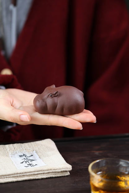 Gohobi Yixing Purple Clay Hippo Tea Pet – Handmade Zisha Tea Ceremony Ornament