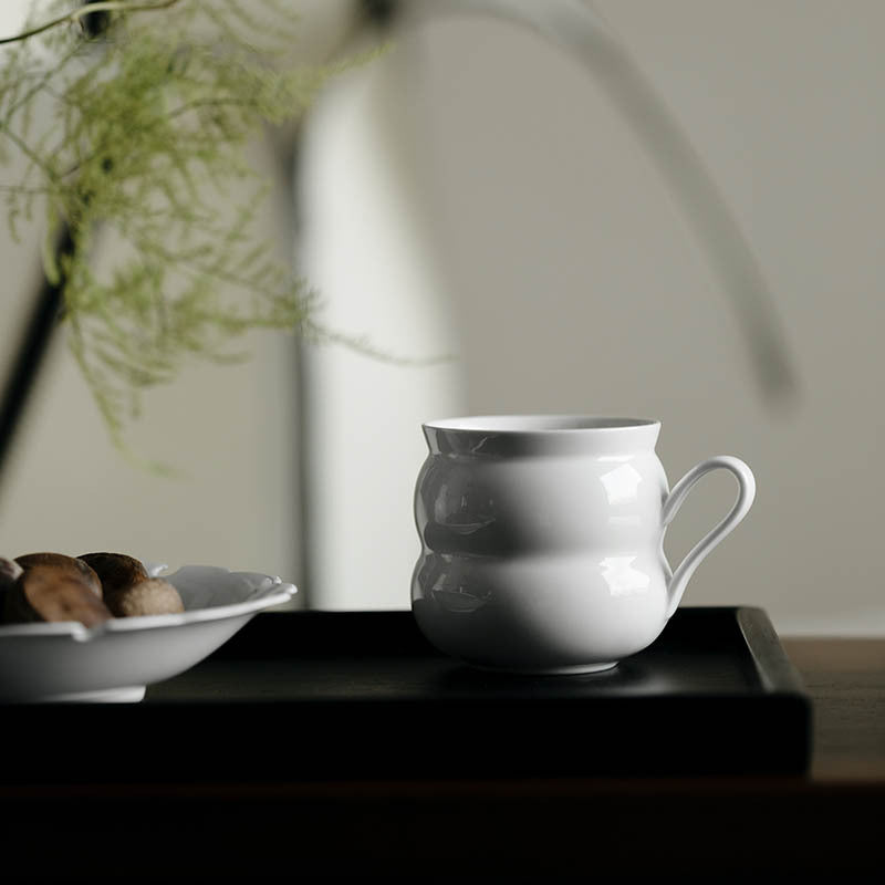 Gohobi Handmade Gourd Shape Ceramic Jade White Clay Coffee Cup Mug
