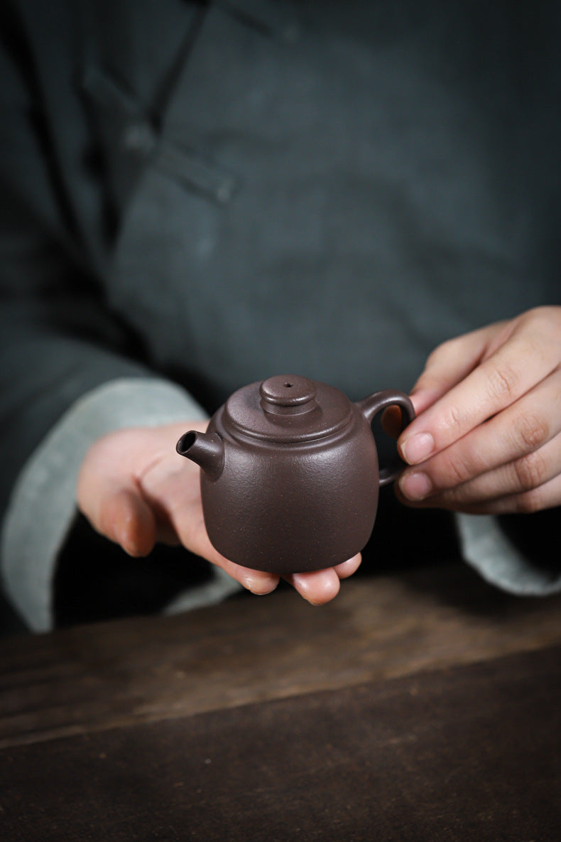 [Chingshui Tang 青水堂] Handmade Yixing Purple Zisha Clay Teapot  – 100ml Original Ore Sky Blue Clay Xiao Julun (Small Giant Wheel) Style, Thin-Walled Gongfu Teapot with Built-in Filter