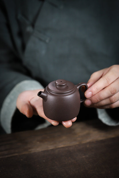 [Chingshui Tang 青水堂] Handmade Yixing Purple Zisha Clay Teapot  – 100ml Original Ore Sky Blue Clay Xiao Julun (Small Giant Wheel) Style, Thin-Walled Gongfu Teapot with Built-in Filter