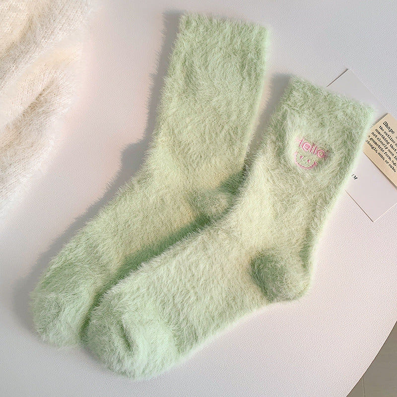 Gohobi Hello Smiling Mink Fleece Socks