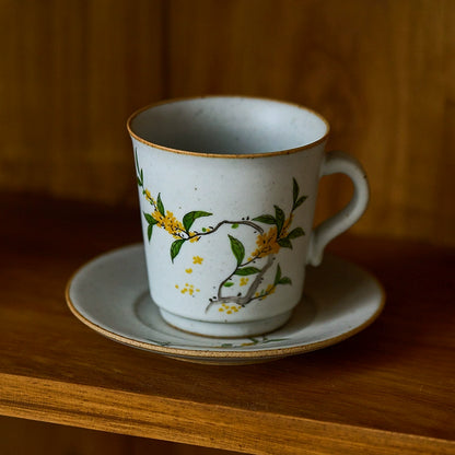 Gohobi Handmade Vintage hand-painted Floral Japanese Stoneware Coffee Mug and Saucer Set