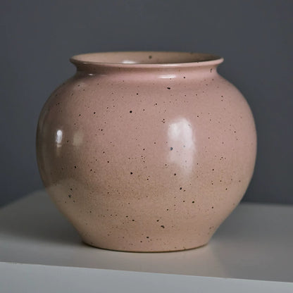 Gohobi Jingdezhen Handmade Pink Ceramic Vase – Wide Mouth Retro Coarse Pottery Flower Vase