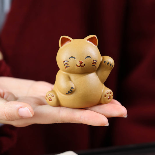 Lucky Cat Tea Pet Ornament Purple Sand Cat Kung Fu Tea Set Boutique Raising Tea Play Accessories Decorative Gifts