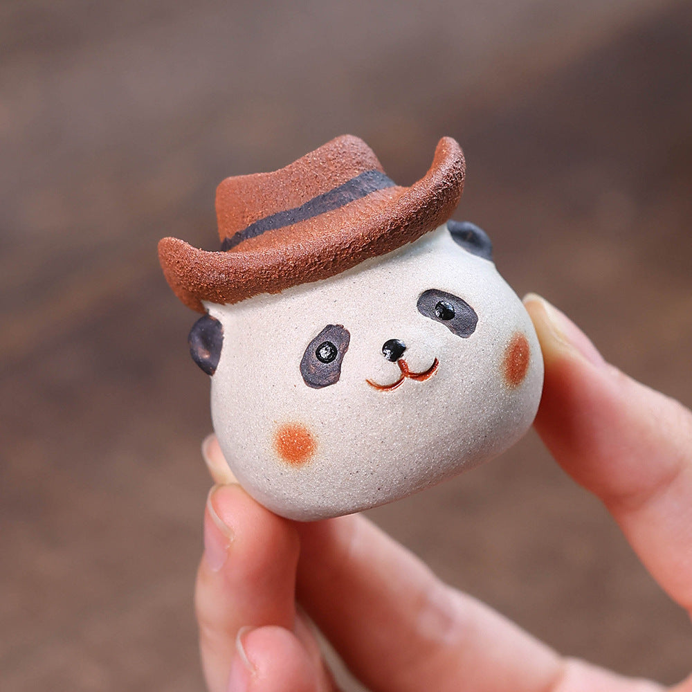 Gohobi Yixing Purple Clay Giant Panda Tea Pet – Handmade Tea Table Ornament