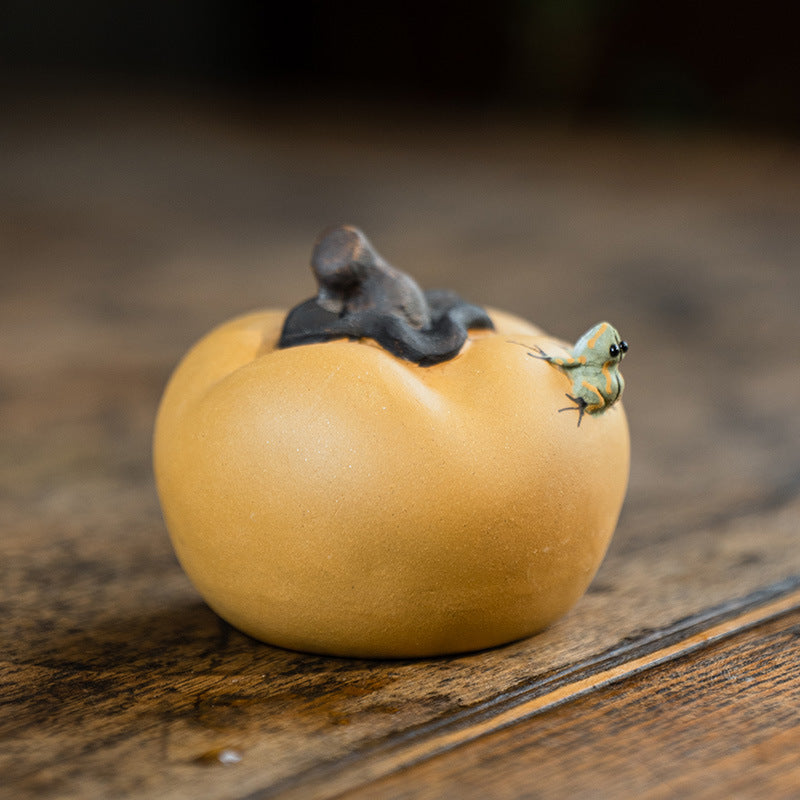Gohobi Yixing Purple Clay Water-Spraying Stone Frog Tea Pet – Handmade Lotus Pod Ornament