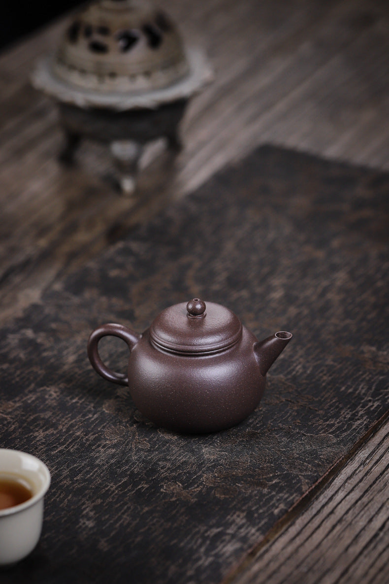 [Chingshui Tang 青水堂] Handmade Yixing Celadon Zisha Clay Teapot – 110ml Handmade Tianqing Paozun Shui Ping Teapot, Thin Body with Built-in Filter, Original Ore Purple Clay Teaware