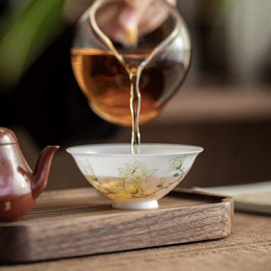 Gohobi Hand-painted Jade White Floral Porcelain Tea Cup