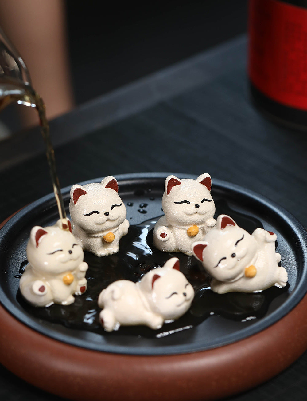 Gohobi Handmade Ceramic YiXing Clay Lucky Cat Ornament Tea pet