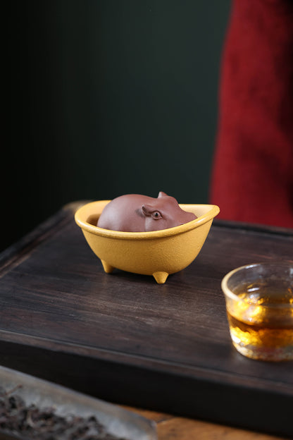 Gohobi Yixing Purple Clay Bamboo Rocking Chair Tea Pet – Handmade Tea Table Ornament